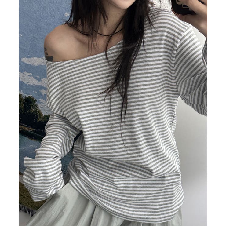 グレー | 2WAY ボーダーカットソー ロンT | VIVID LADY