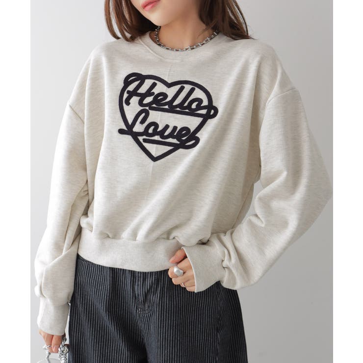 オートミール | ハート刺繍ロゴスウェットトップス | VIVID LADY