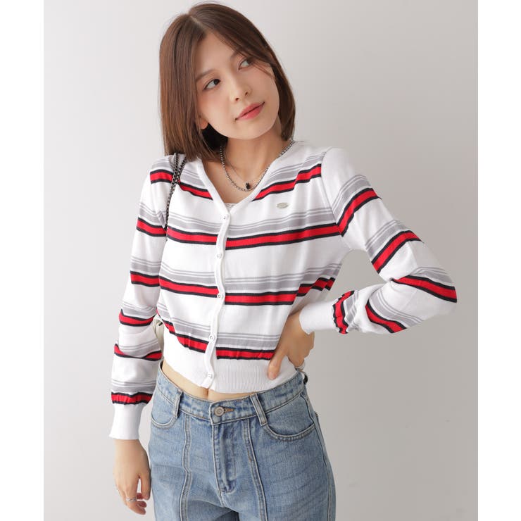 ミックスボーダーVネックカーディガン | VIVID LADY | 詳細画像13 