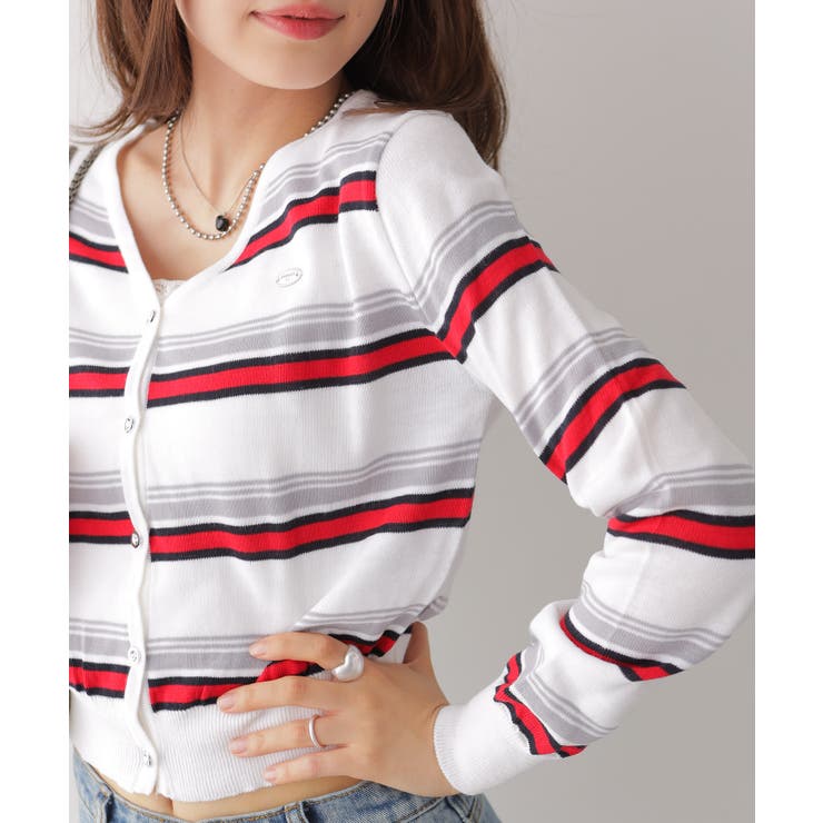 ミックスボーダーVネックカーディガン | VIVID LADY | 詳細画像15 