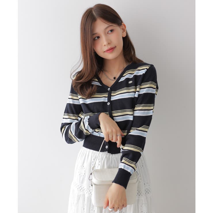 ミックスボーダーVネックカーディガン | VIVID LADY | 詳細画像2 
