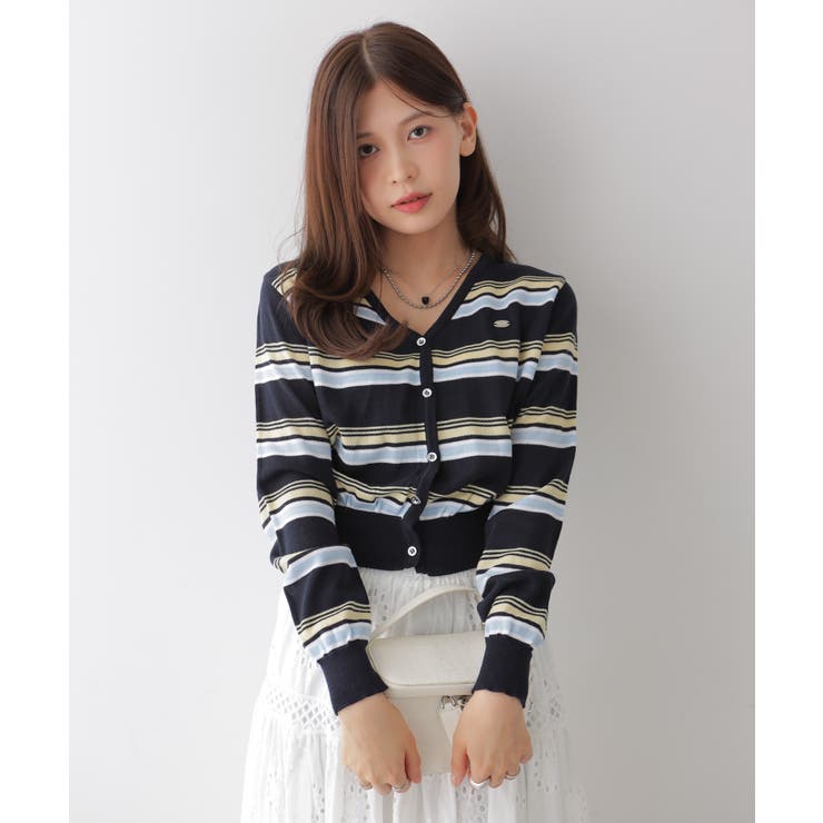 ミックスボーダーVネックカーディガン | VIVID LADY | 詳細画像3 