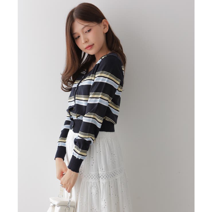 ミックスボーダーVネックカーディガン | VIVID LADY | 詳細画像4 