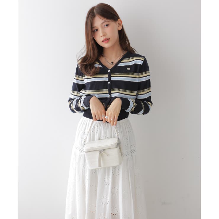 ミックスボーダーVネックカーディガン | VIVID LADY | 詳細画像5 