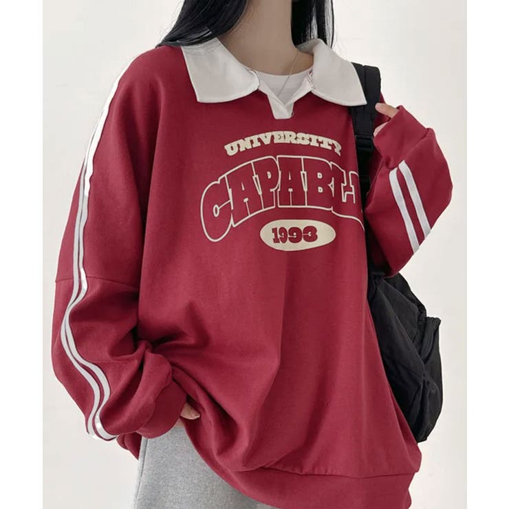 【裏起毛】カレッジロゴ スリーブライン ポロカラースウェット | VIVID LADY | 詳細画像13 