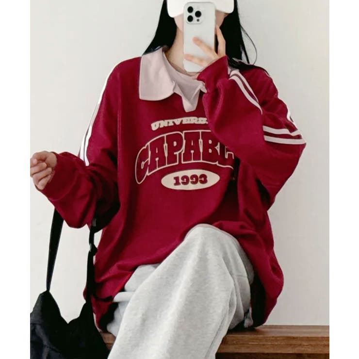 【裏起毛】カレッジロゴ スリーブライン ポロカラースウェット | VIVID LADY | 詳細画像15 