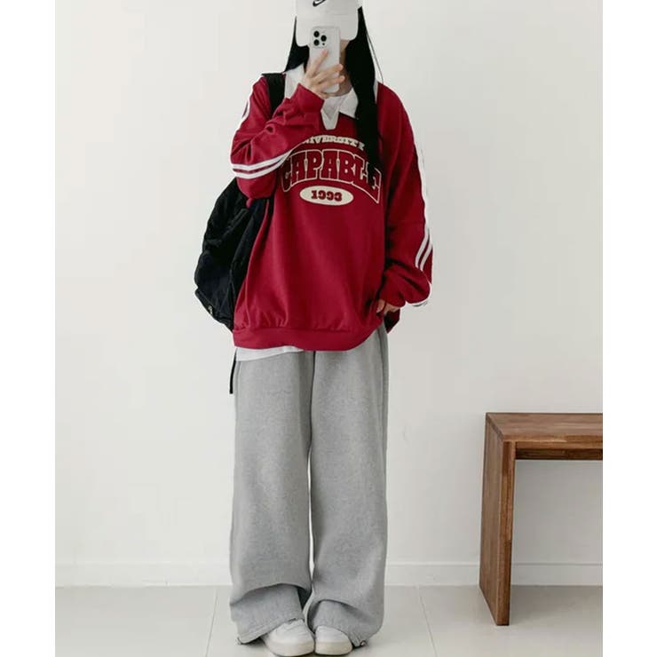 【裏起毛】カレッジロゴ スリーブライン ポロカラースウェット | VIVID LADY | 詳細画像17 