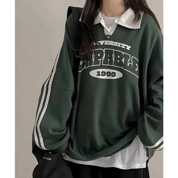 【裏起毛】カレッジロゴ スリーブライン ポロカラースウェット | VIVID LADY | 詳細画像2 