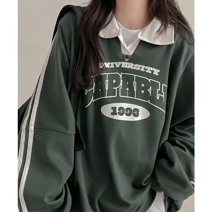 【裏起毛】カレッジロゴ スリーブライン ポロカラースウェット | VIVID LADY | 詳細画像3 