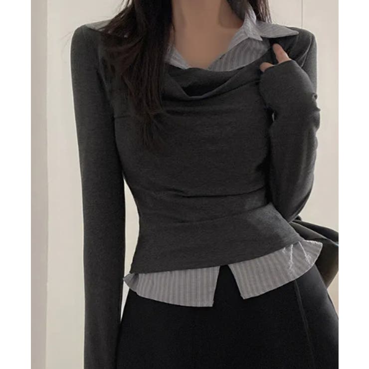 シャツレイヤード風 ドレープロンT トップス | VIVID LADY | 詳細画像1 