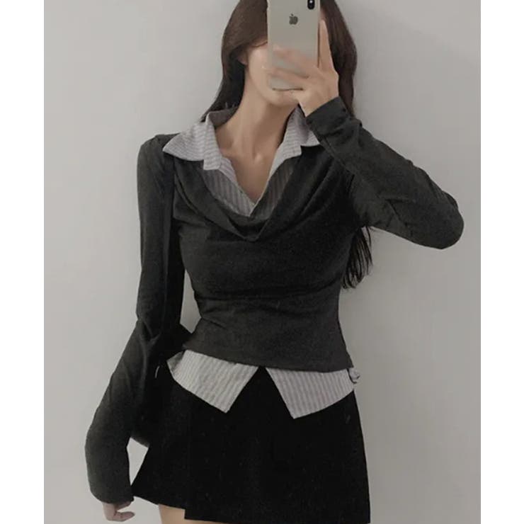 シャツレイヤード風 ドレープロンT トップス | VIVID LADY | 詳細画像3 