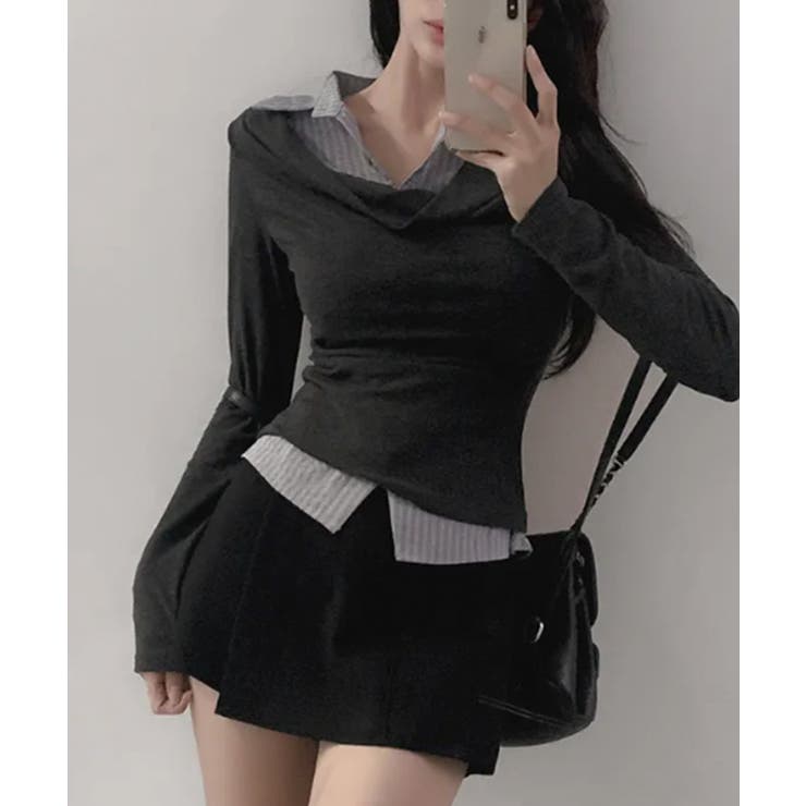 シャツレイヤード風 ドレープロンT トップス | VIVID LADY | 詳細画像8 