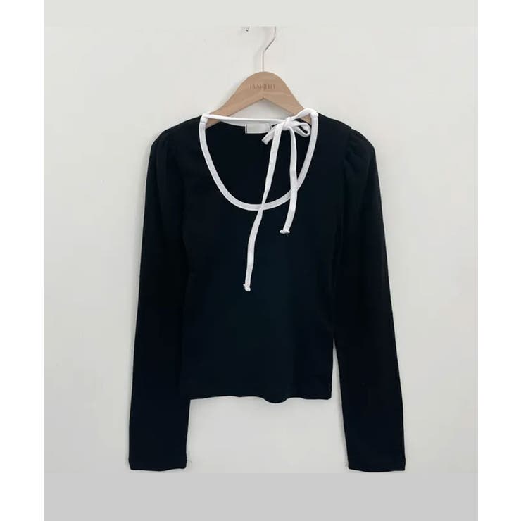 配色パイピング チョーカー風リボン 長袖Tシャツ | VIVID LADY | 詳細画像20 