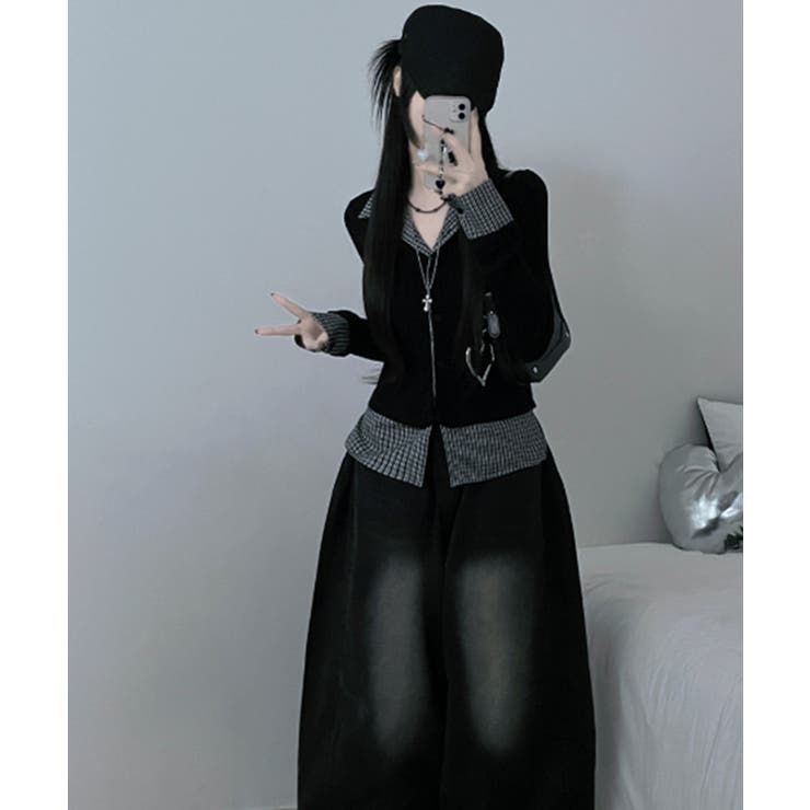 チェック柄シャツ ドッキングカーディガン | VIVID LADY | 詳細画像7 