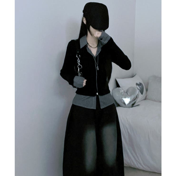 チェック柄シャツ ドッキングカーディガン | VIVID LADY | 詳細画像3 