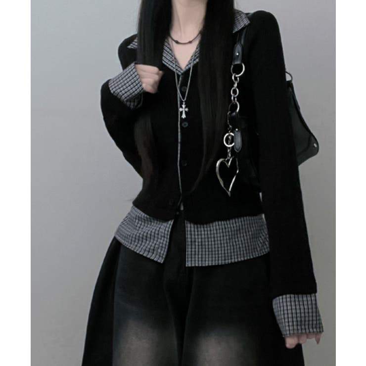 チェック柄シャツ ドッキングカーディガン | VIVID LADY | 詳細画像5 