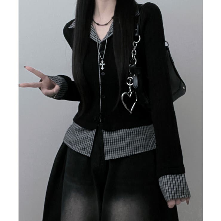 チェック柄シャツ ドッキングカーディガン | VIVID LADY | 詳細画像6 