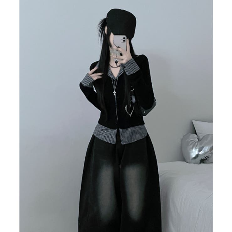 チェック柄シャツ ドッキングカーディガン | VIVID LADY | 詳細画像8 