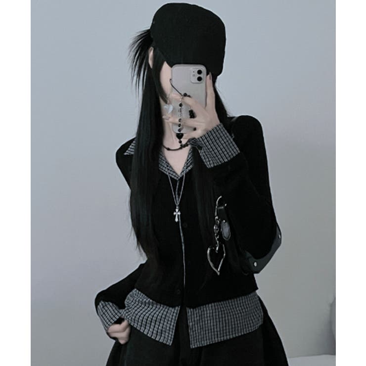 チェック柄シャツ ドッキングカーディガン | VIVID LADY | 詳細画像11 