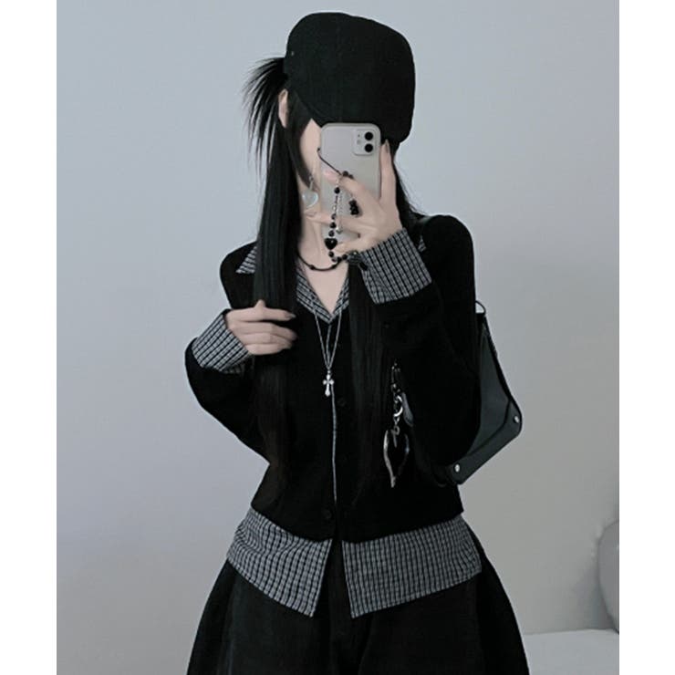 チェック柄シャツ ドッキングカーディガン | VIVID LADY | 詳細画像13 