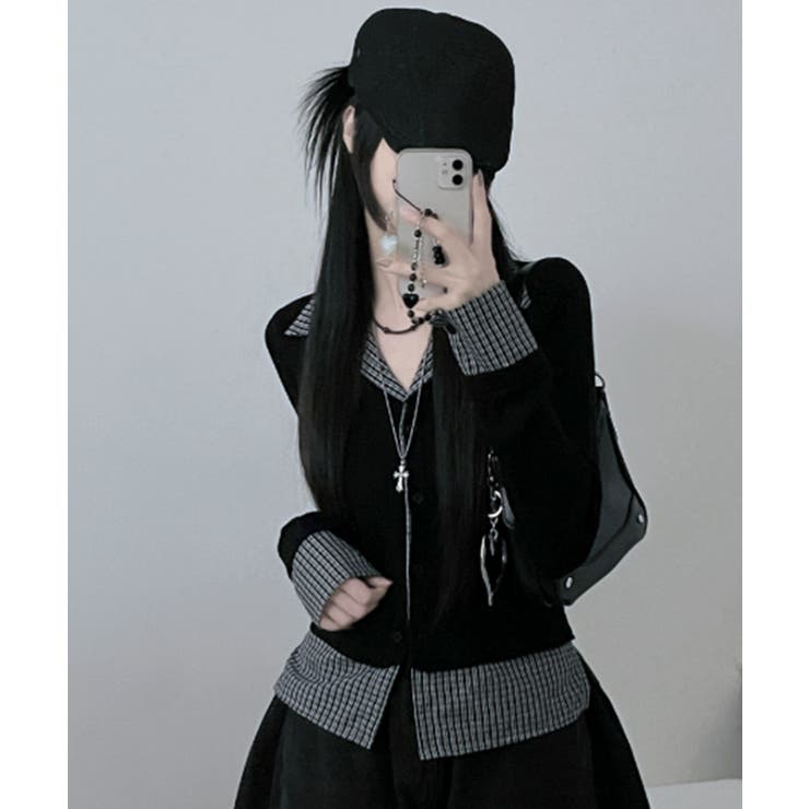 チェック柄シャツ ドッキングカーディガン | VIVID LADY | 詳細画像15 