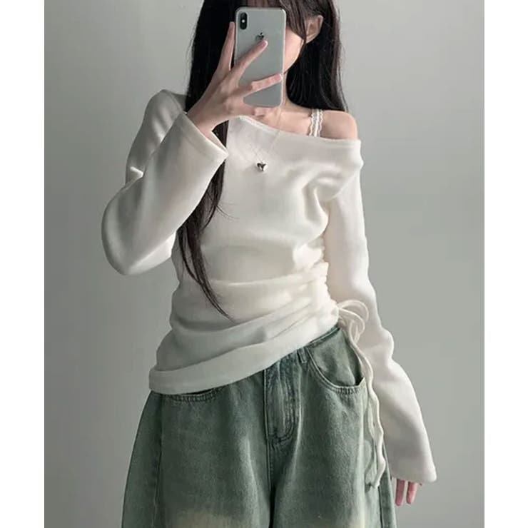 起毛 ボートネック ワンショルダー 2way シャーリングロンT | VIVID LADY | 詳細画像1 