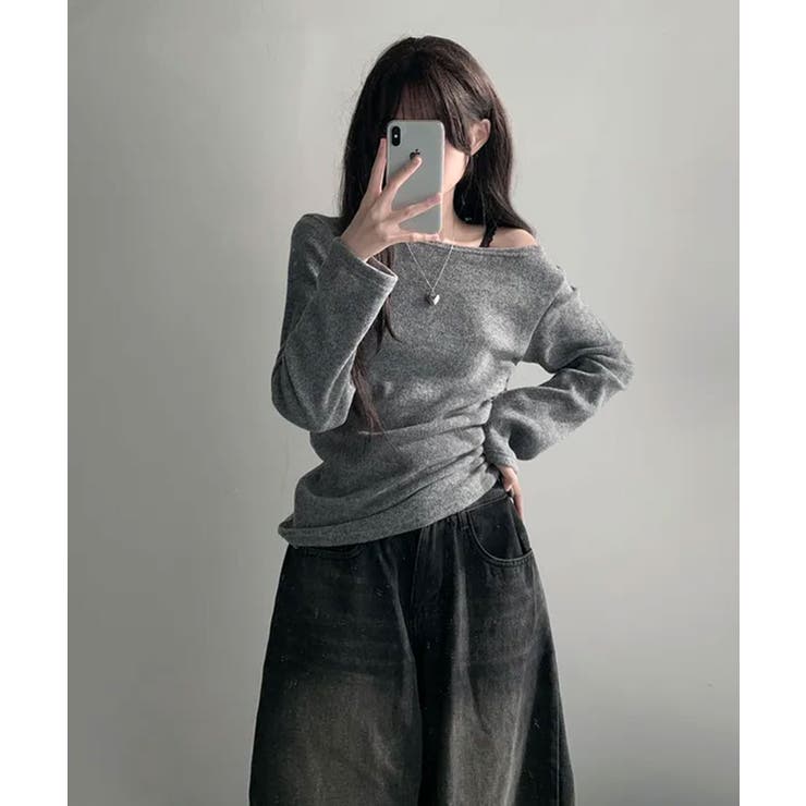 起毛 ボートネック ワンショルダー 2way シャーリングロンT | VIVID LADY | 詳細画像7 