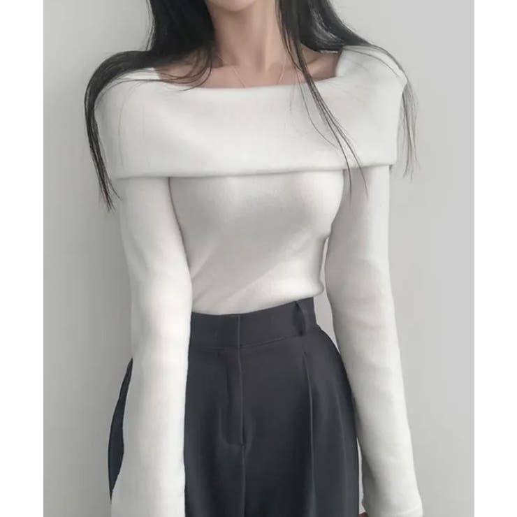 折り返しワイドネック オフショル風 起毛 ロンT 長袖 | VIVID LADY | 詳細画像1 