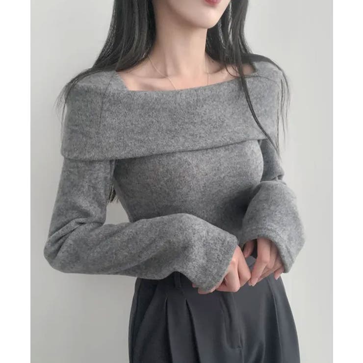 折り返しワイドネック オフショル風 起毛 ロンT 長袖 | VIVID LADY | 詳細画像10 