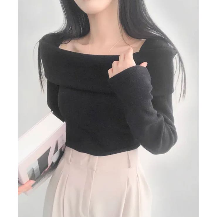 折り返しワイドネック オフショル風 起毛 ロンT 長袖 | VIVID LADY | 詳細画像18 