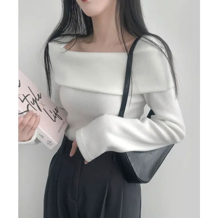 折り返しワイドネック オフショル風 起毛 ロンT 長袖 | VIVID LADY | 詳細画像4 