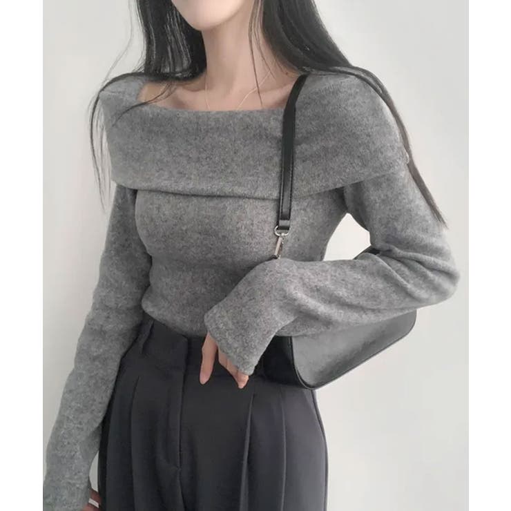 折り返しワイドネック オフショル風 起毛 ロンT 長袖 | VIVID LADY | 詳細画像9 