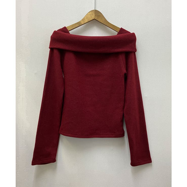 ワイン | 折り返しワイドネック オフショル風 起毛 ロンT 長袖 | VIVID LADY