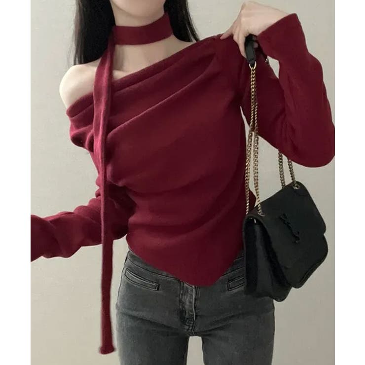 チョーカー付き ドレープワンショルダートップス | VIVID LADY | 詳細画像11 