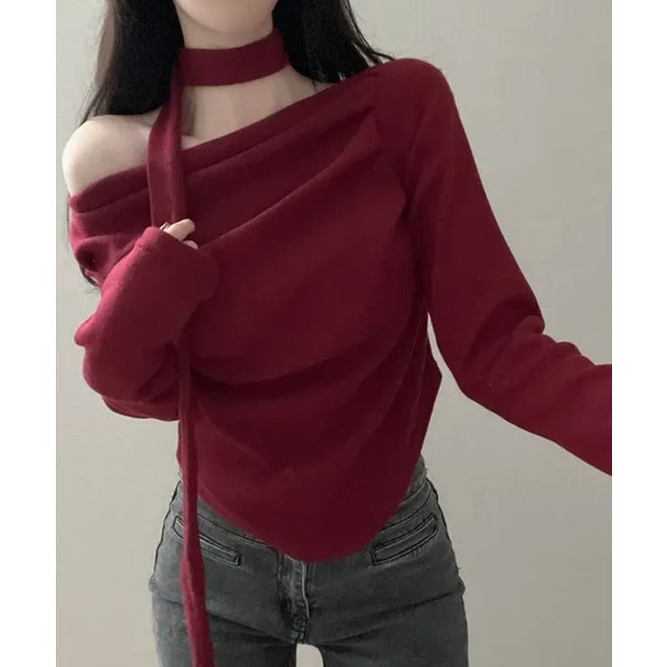 チョーカー付き ドレープワンショルダートップス | VIVID LADY | 詳細画像14 