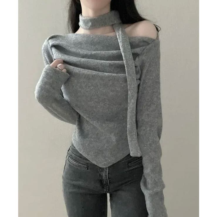 チョーカー付き ドレープワンショルダートップス | VIVID LADY | 詳細画像6 