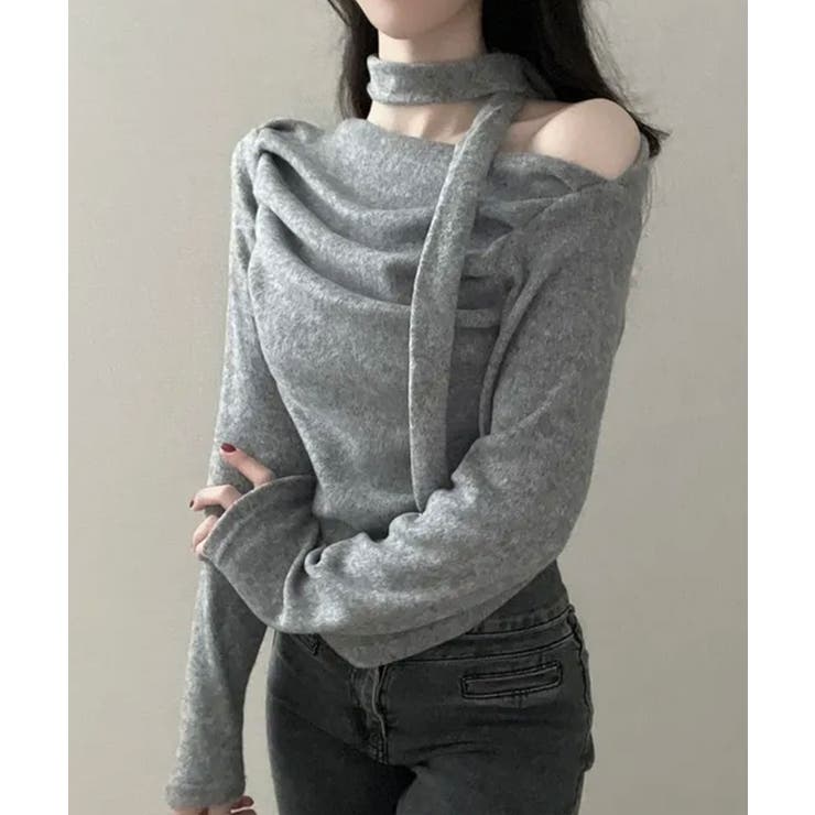 チョーカー付き ドレープワンショルダートップス | VIVID LADY | 詳細画像8 