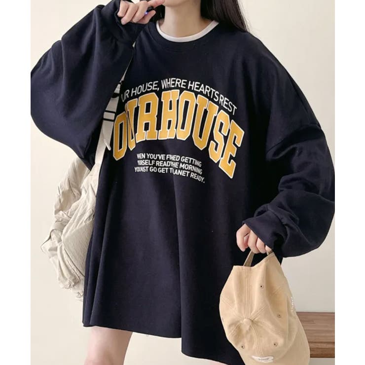 ネイビー | ロゴプリントオーバーサイズロンT | VIVID LADY