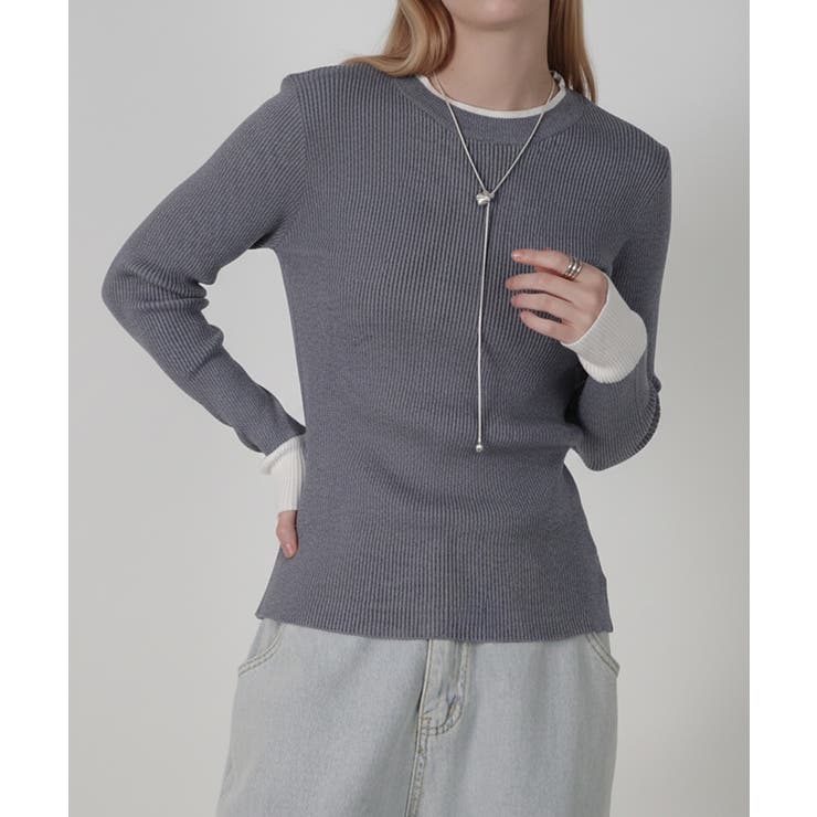 配色リブクルーネックニットプルオーバー | VIVID LADY | 詳細画像5 