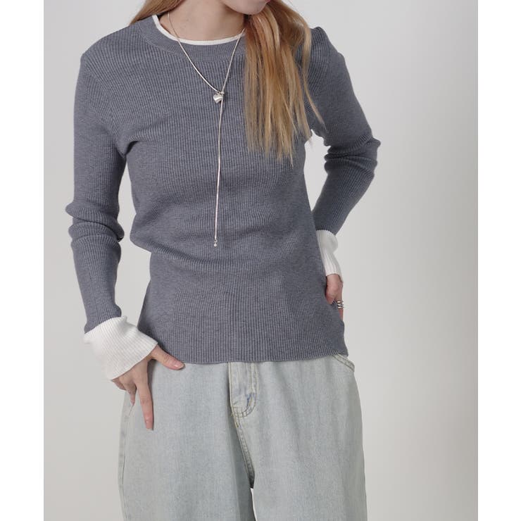 配色リブクルーネックニットプルオーバー | VIVID LADY | 詳細画像7 