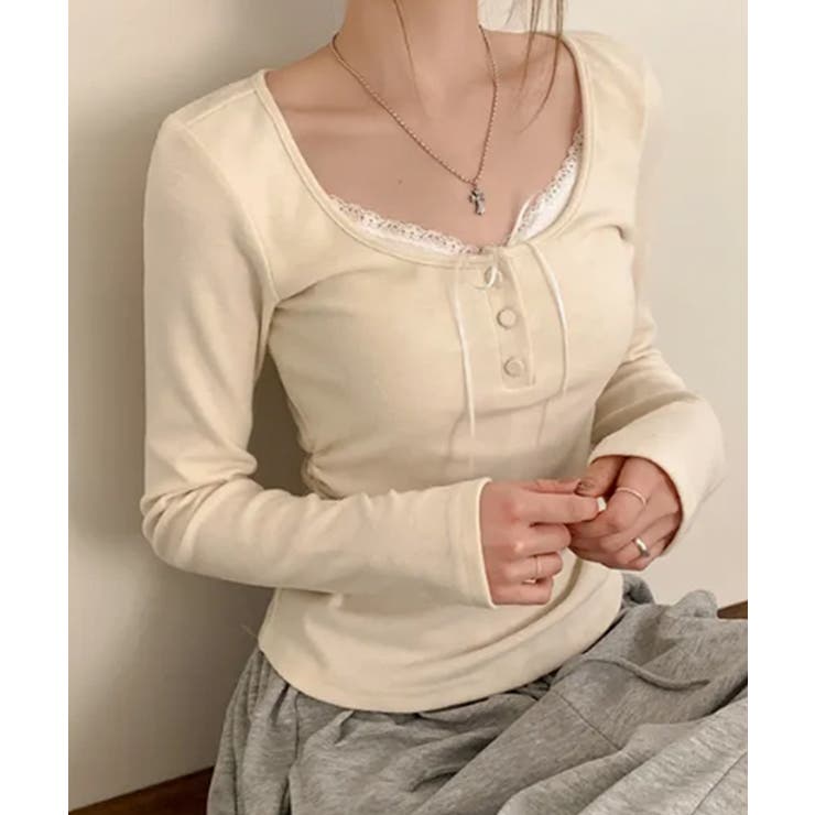 インナードッキング レイヤード風ヘンリーネックロンT | VIVID LADY | 詳細画像10 