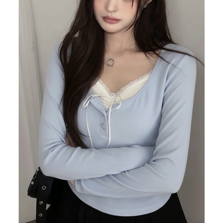 インナードッキング レイヤード風ヘンリーネックロンT | VIVID LADY | 詳細画像23 