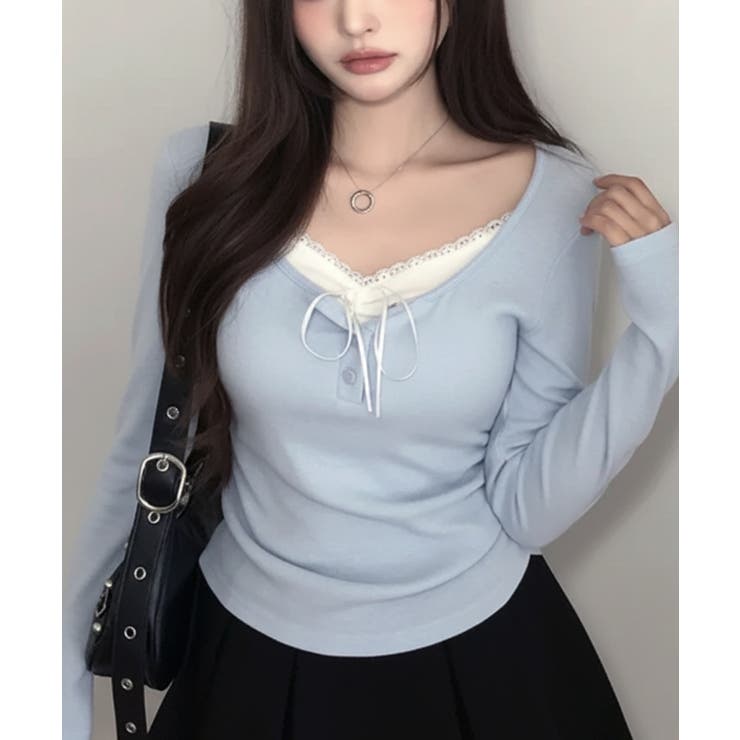 インナードッキング レイヤード風ヘンリーネックロンT | VIVID LADY | 詳細画像24 