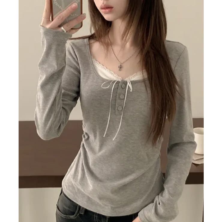 インナードッキング レイヤード風ヘンリーネックロンT | VIVID LADY | 詳細画像31 