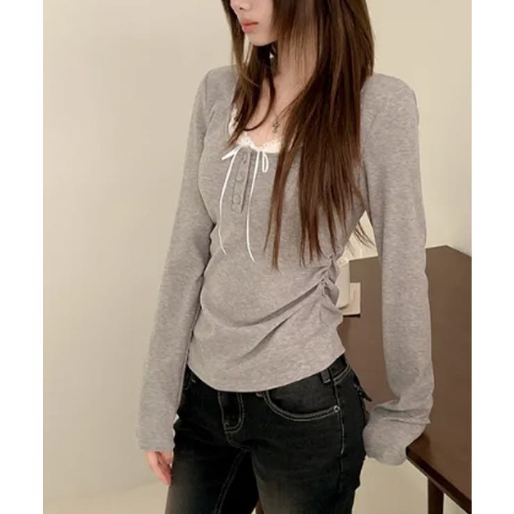 インナードッキング レイヤード風ヘンリーネックロンT | VIVID LADY | 詳細画像34 