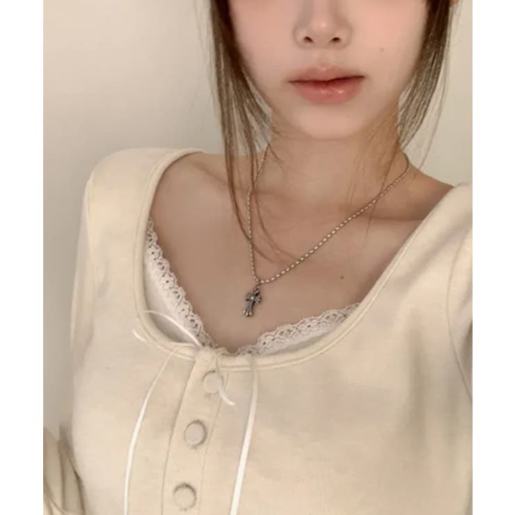 インナードッキング レイヤード風ヘンリーネックロンT | VIVID LADY | 詳細画像8 