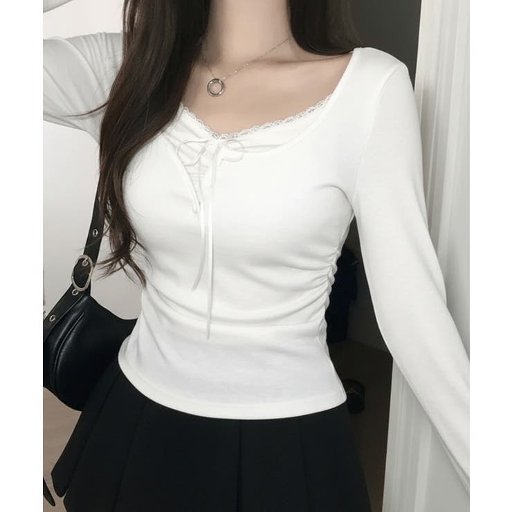 アイボリー | インナードッキング レイヤード風ヘンリーネックロンT | VIVID LADY