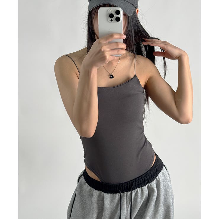 OPENYY 韓国 新品 フード付きグレーコットンボディスーツ S スリムフィット キャミボディスーツ[品番：KH000016158]｜VIVID LADY