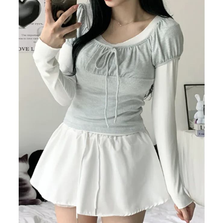 カットソー×パフスリーブリブ ドッキングトップス | VIVID LADY | 詳細画像4 