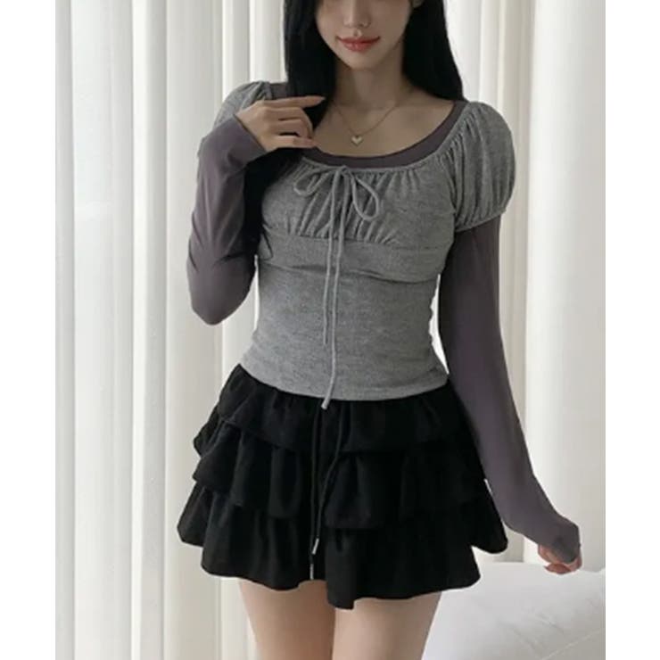 カットソー×パフスリーブリブ ドッキングトップス | VIVID LADY | 詳細画像10 